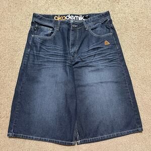 Y2K Akademiks Baggy Skater Whiskered Dark Jorts 36W